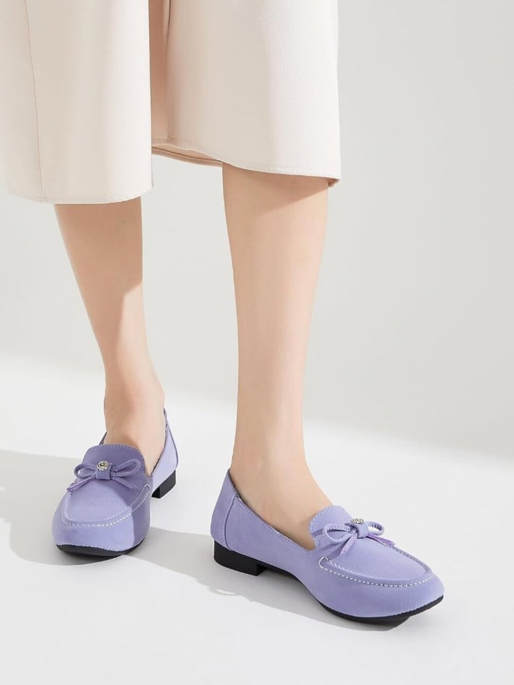 Womens Faux Suede Loafers,Black Flats Shoes for Women,Slip on Ballet Flats